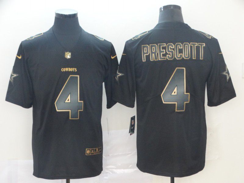 Men Dallas cowboys 4 Prescott Nike Vapor Limited Black Golden NFL Jerseys